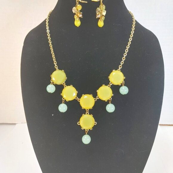 Jewelry Set / Green and Blue Statement Necklace and Earrings - Picture 1 of 7